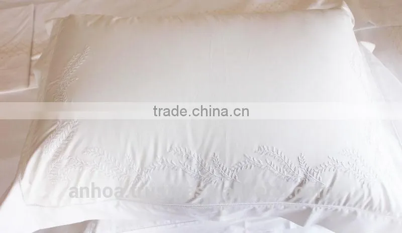 Plain cotton pillowcase,hemstich pillowcase, OEM/customized sized and design hand embroidery pillowcase