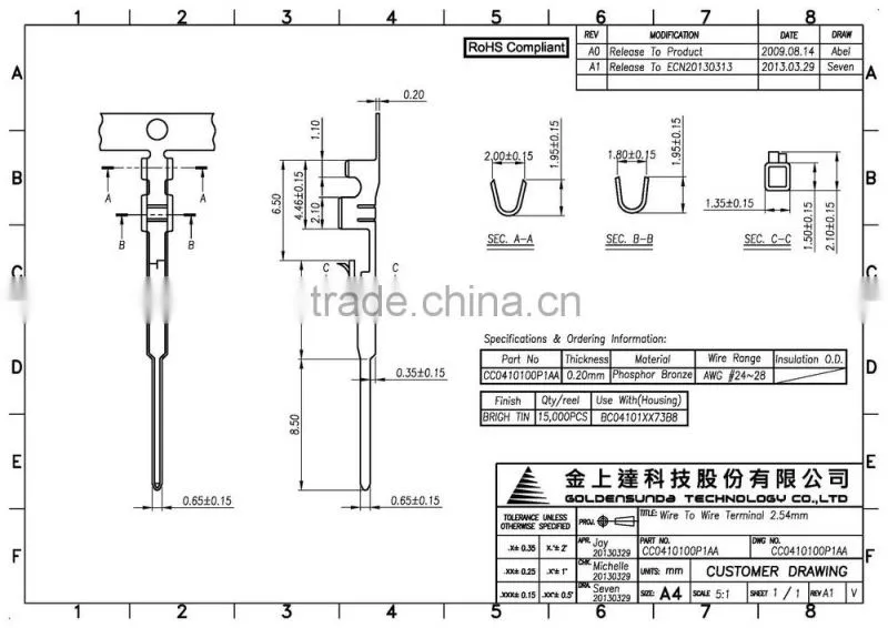 2.54mm Male Female Wire to Wire Connectors Terminal