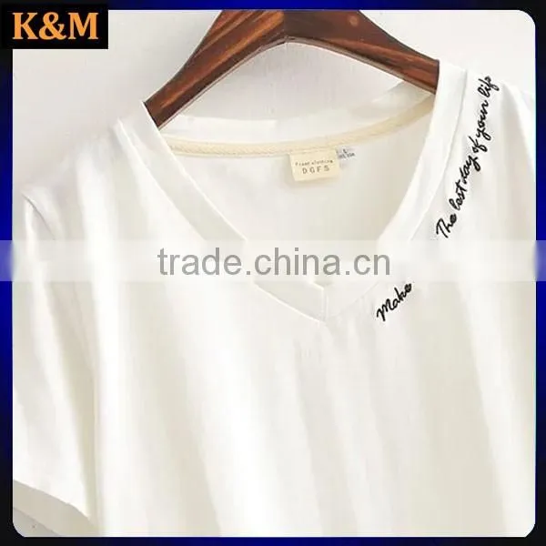 embroidered t shirt 180g casual t shirt v neck t shirt