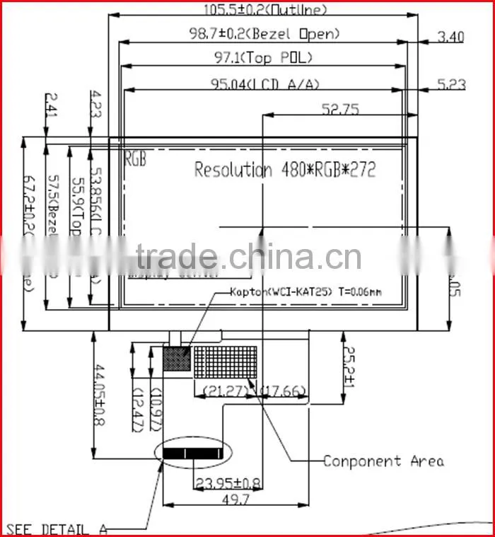 4.3inch 480*272 RGB interface landscape high brightness lcd display