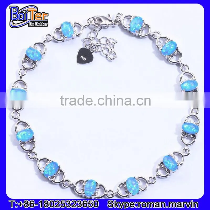 Wholesale Women Jewelry 925 Stelring Silver Synethic Fire Opal Bracelet
