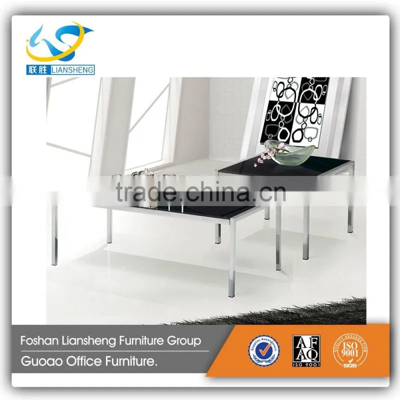 Cheap and nice design glass tea table with stainless steel frame GDJ001
