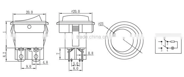 Round 4 way rocker switch