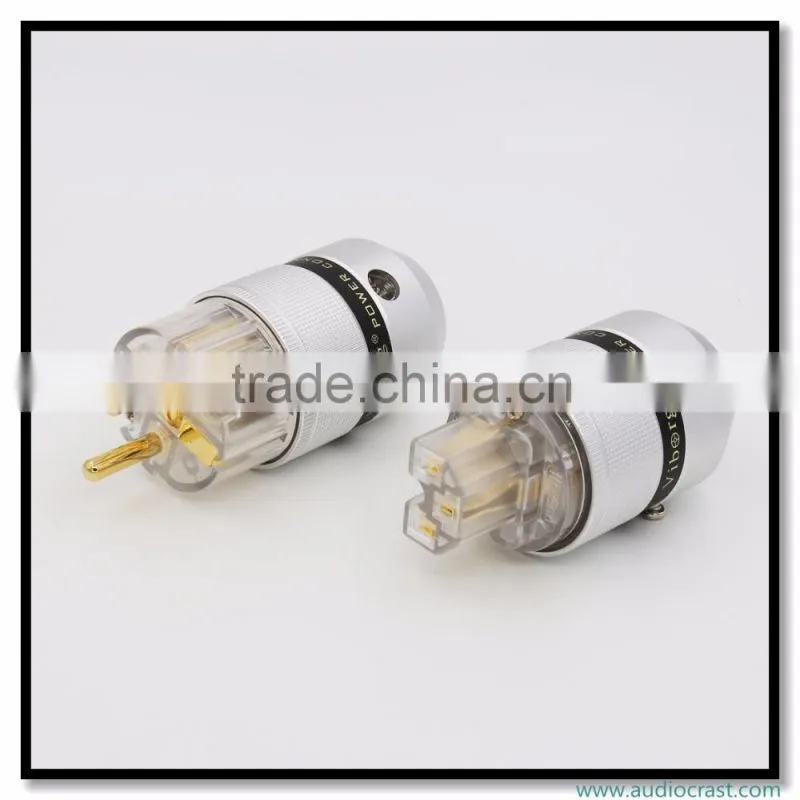 OEM/ODM Viborg Audio Aluminum Gold Plated Schuko EU Power Plug+IEC Female Audio Connector