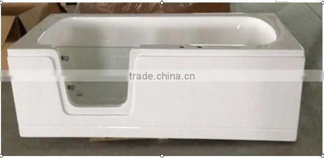 Acrylic solid surface white p shape shower bathtubs with glass panel