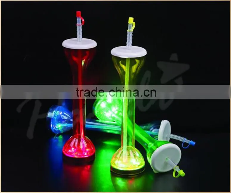 Hotsale led light in the dark plastic beer drinking yard glass