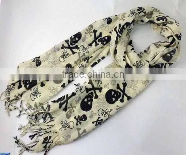 WLHH0222-40 100% Rayon cream skull printed lady scarf