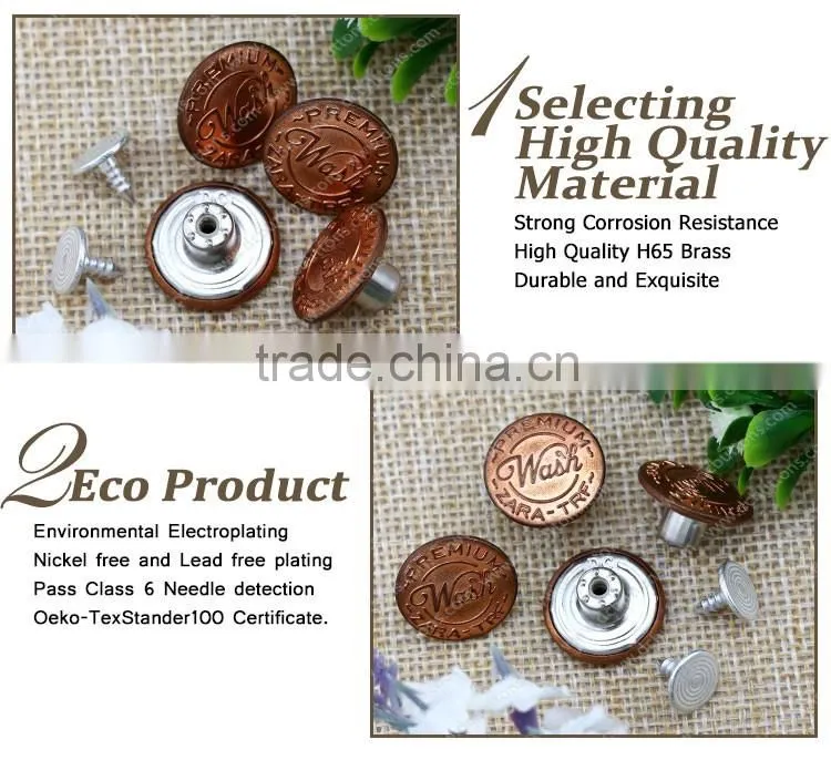 Eco-Friendly oeko-tex 100 round 17mm jean metal denim button
