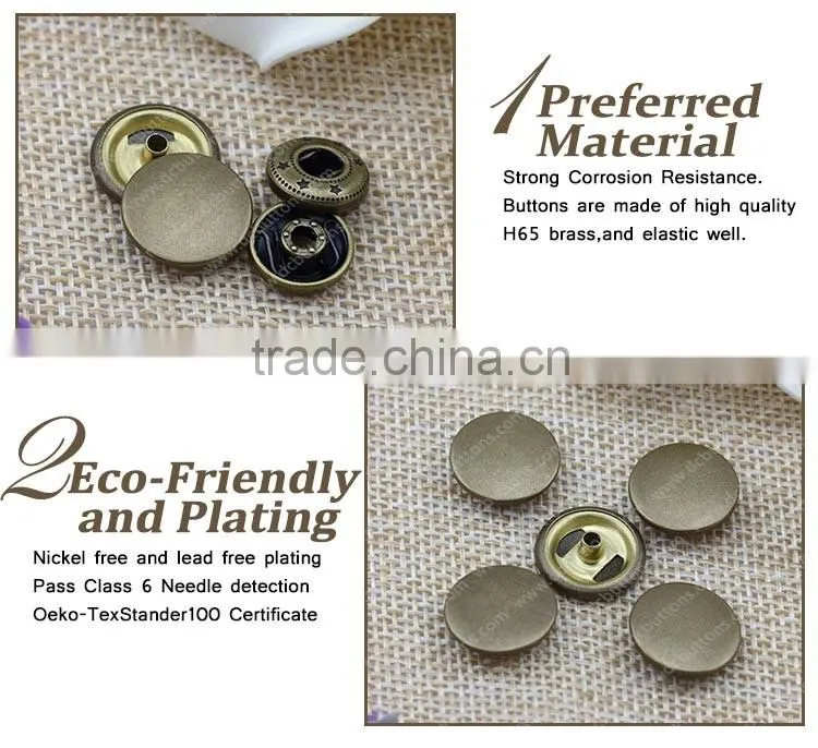 Oeko tex metal button Spring Snap Fastener Four Part Press Button for leather