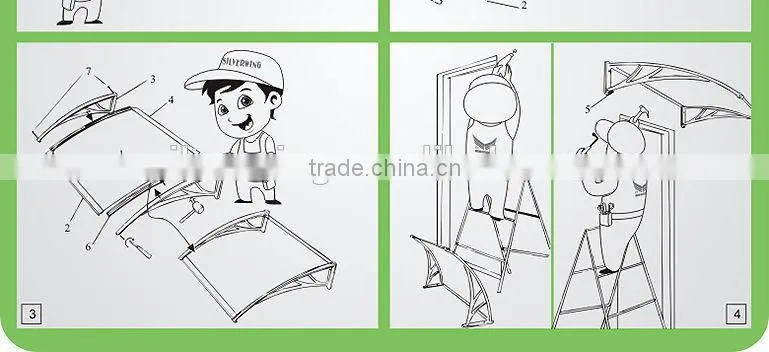 Economic Outdoor DIY polycarbonate transparent canopy can be with mid-fixing bar used color gift box