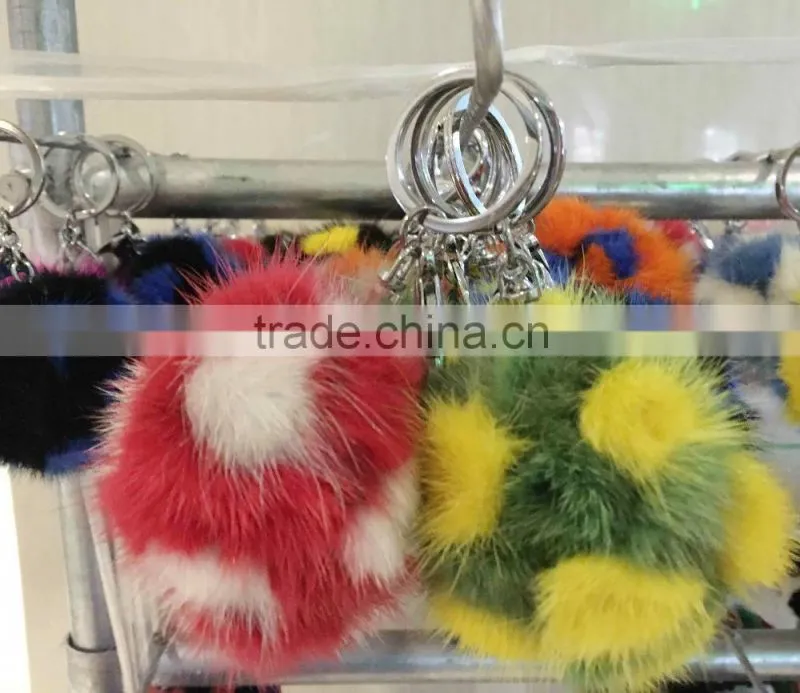 Customize Fur Ball Keychain For Promotion Gift / Mink Fur Pompoms