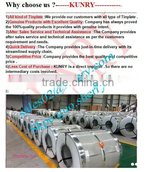 Supplier Kunry 2.8/5.6 g/m2 BA electrolytic Metal tinplate in prime quality