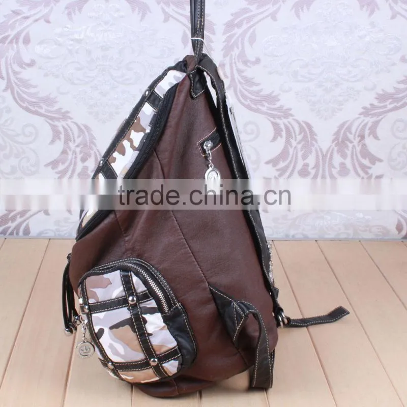 Alibaba factory supplier PU camoflage pattern leather backpack school bag