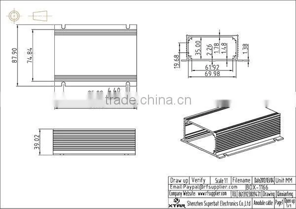 Electronic aluminum enclosure (1.5")(H)x74mm(2.91")(W)x110mm(4.33")(L) #1166