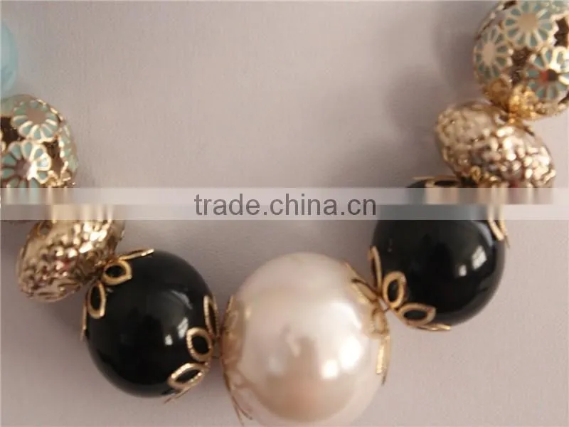 Colorful Arylic Beads Necklace, Gold Plated Beads Necklace
