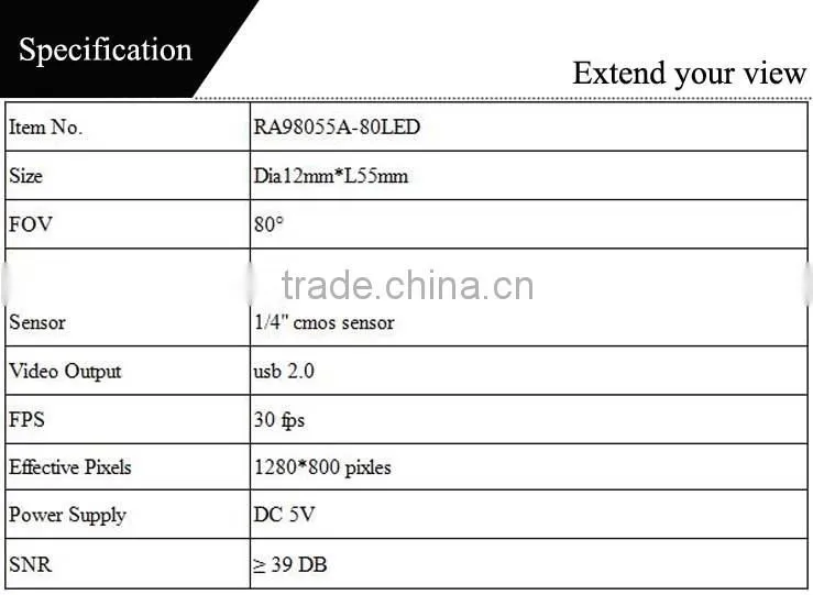 1280*800 resolution 1/4 CMOS Sensor 12mm USB Borescope Camera Module