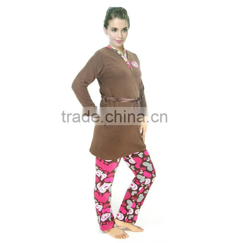 Kevince women polar fleece pyjamas set AOP heart 1000pcs up OEM factory directly