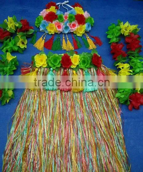 2014 new fashion hawaiian hula skirts with flower trim