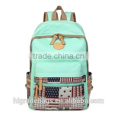 canvas school backpack bag with leather trim