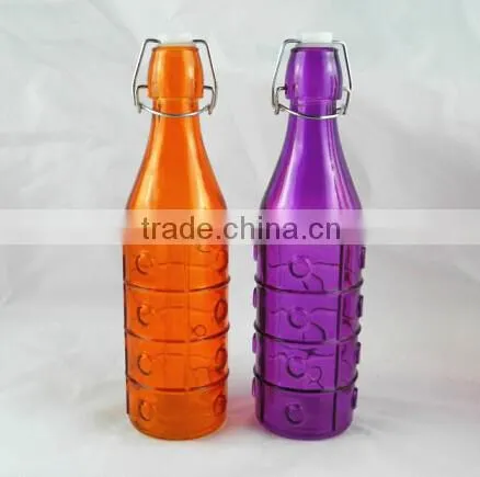 colored Edges and corners shape glass juice bottle with swing top plastic lid 1000ml &500ml &250ml