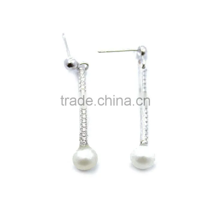 Low Price Sale 925 Silver fashion Jewelry Rhodium Plated pearl earrings