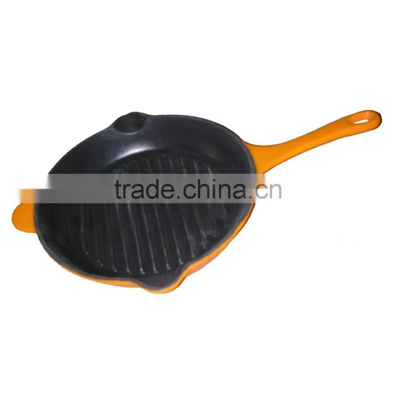 enamel cast iron paella fry pans with long handle support