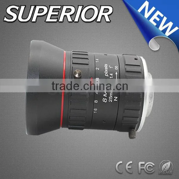 1 inch large image sensor ccd 8.0 MP F1.4 Machine Vision germanium lenses C Mount Lens 25mm FA Lens for secure eye cctv cameras