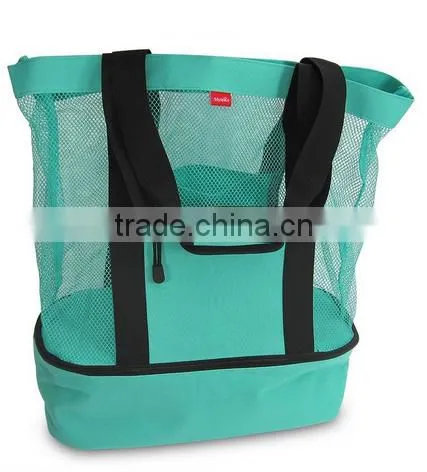Mesh Beach Tote Bag with Insulated Picnic Cooler beach bag with pockets and zipper(YX-Z134)