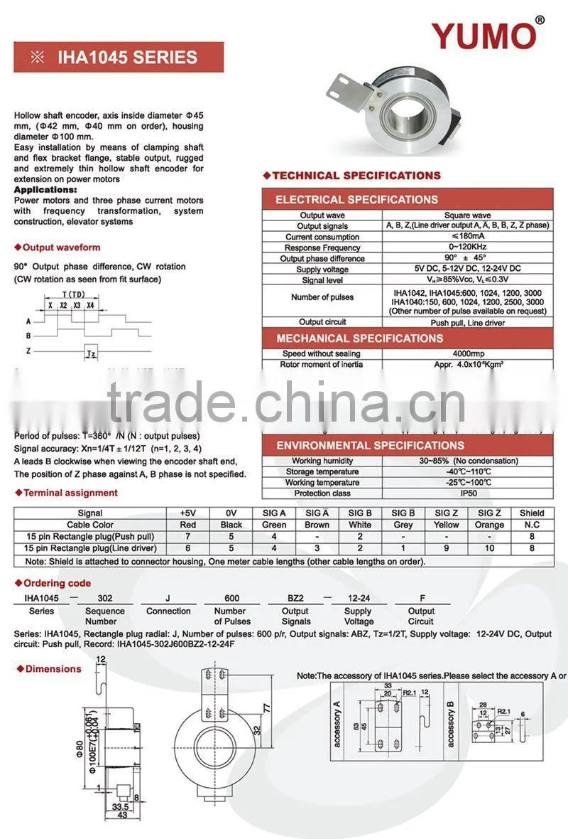 IHA1045 100mm DC motor price Elevator Machine encoder hollow shaft incremental motor with encoder
