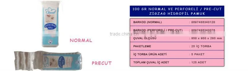 Turkish Normal Or Perforated (Precut) Zig Zag Cotton Wool 50 gram 100 gram Cotton Wool 250gram 500 gram 1000 Gram Made in Turkey