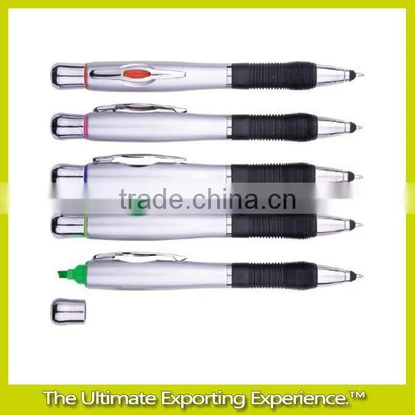 highlighter silver coating barrel metal shining chrome clip shining chrome middle ring tip and cap solid black grip pen