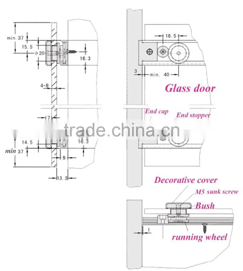 Light-duty Wardrobe Outer Hanging Sliding Closet Glass Door Roller Fittings System