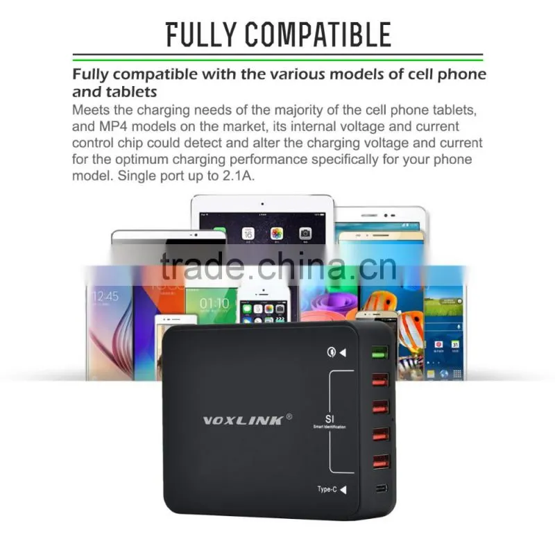 VOXLINK fast charging 40W 5V 8A Quick charge 3.0 + usb type c charger adapter with 4 usb ports(US/UK/EU optional))