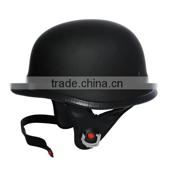 Motorcycle Biker WWII Style DOT Black Leather German Motorcycle HALF Helmet w/Pilot Goggles