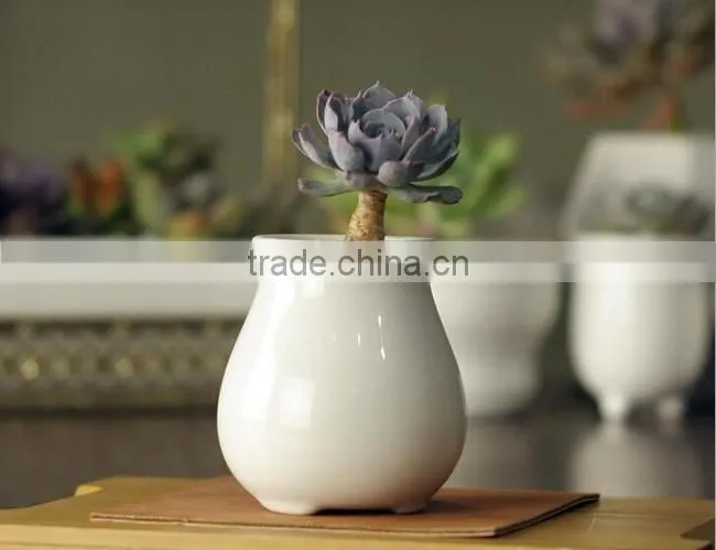 Attractive indoor glazed white ceramic small flower pots