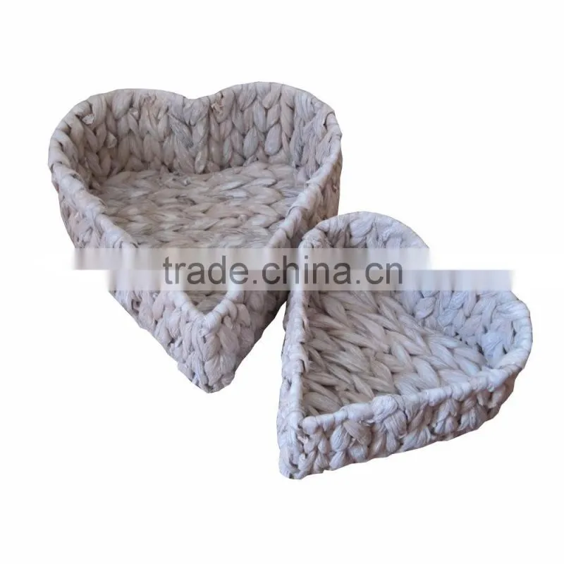 Wholesale White Water Hyacinth Heart Shaped Storage Baskets Set of 2