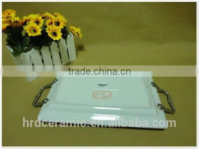 rectangular stock ceramic white plates with handle (high/low)