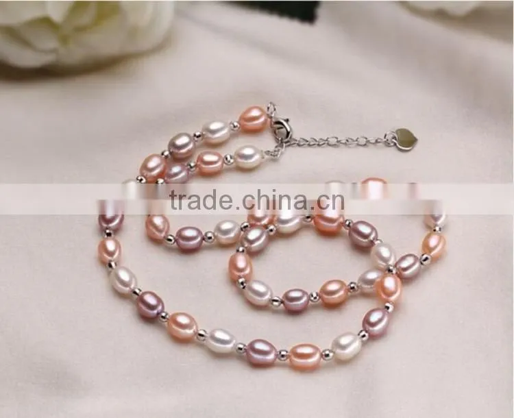 3-4mm rice shape freshwater pearl necklace and bracelet sets
