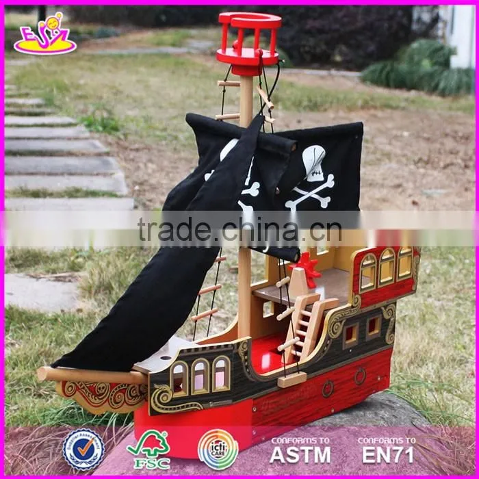 2017 Top fashion children imagine shark bite pirate ship wooden toy pirate ship & pirate play set W03B060-S