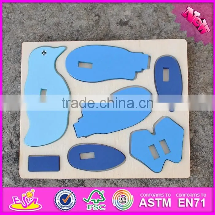 2017 New product diy 3d penguin wooden animal jigsaw puzzles W14G041