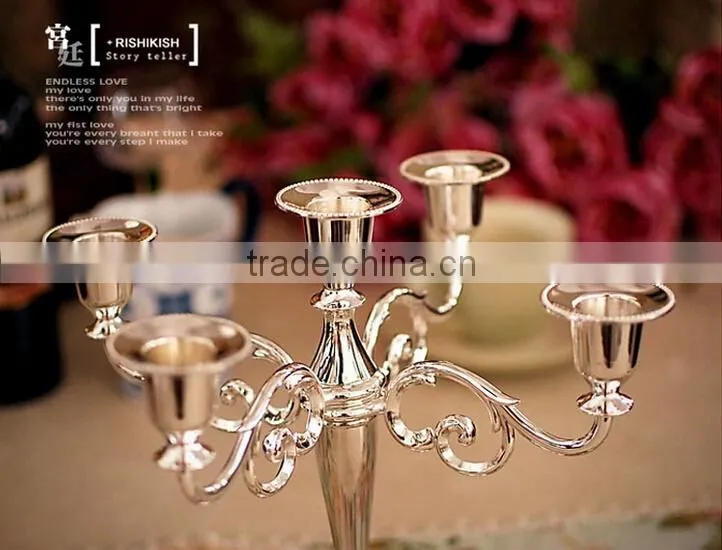 Silver plated metal candle holders candlestick for wedding decoration candelabra Valentine's Day Gift