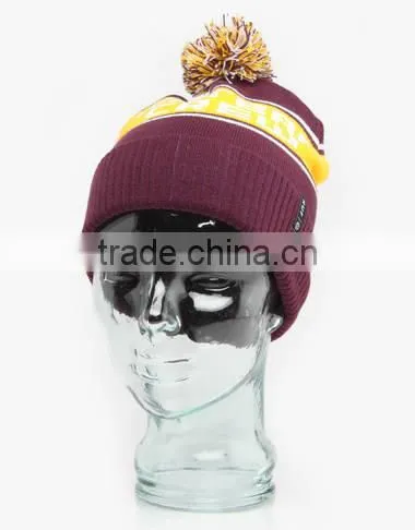 Acrylic wholesale custom knitted beanie hats with a ball