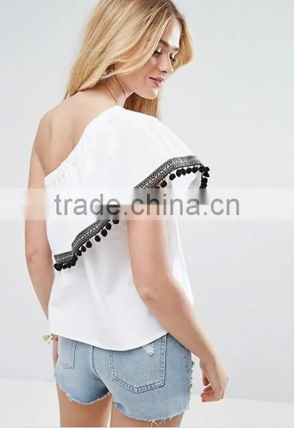 Women Tops&Blouses Factory Summer white One Shoulder Top
