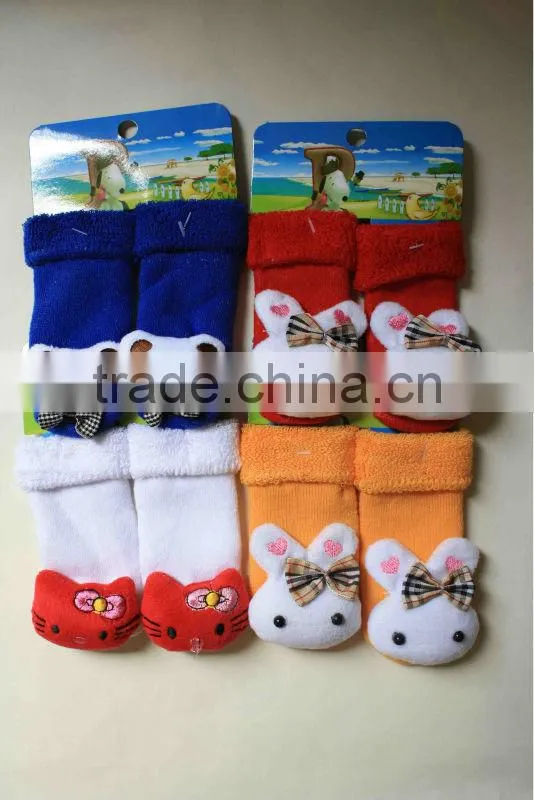 Turn cuff baby girl tube socks with animal design