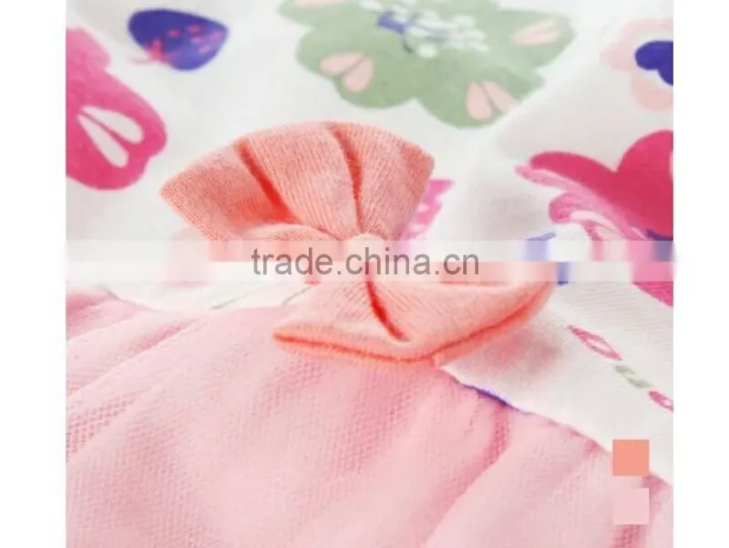 european kids dress fashion style flower printed short sleeve cotton baby girls dress