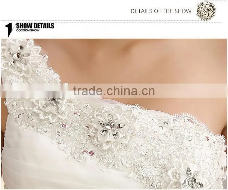 Sexy one shoulder long length back open evening dress fishtail wedding dress
