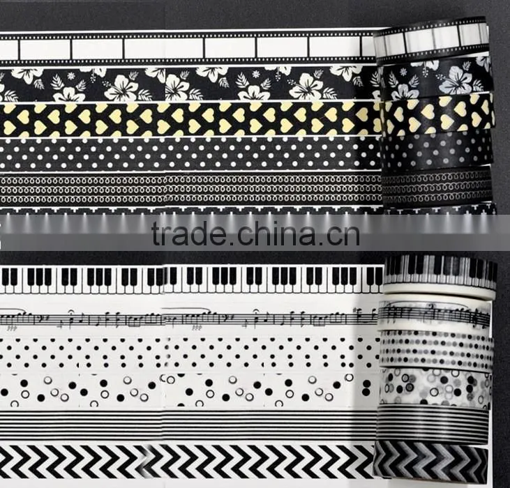 1.5cm*10m white and black washi tape customized paper tape planner accessories