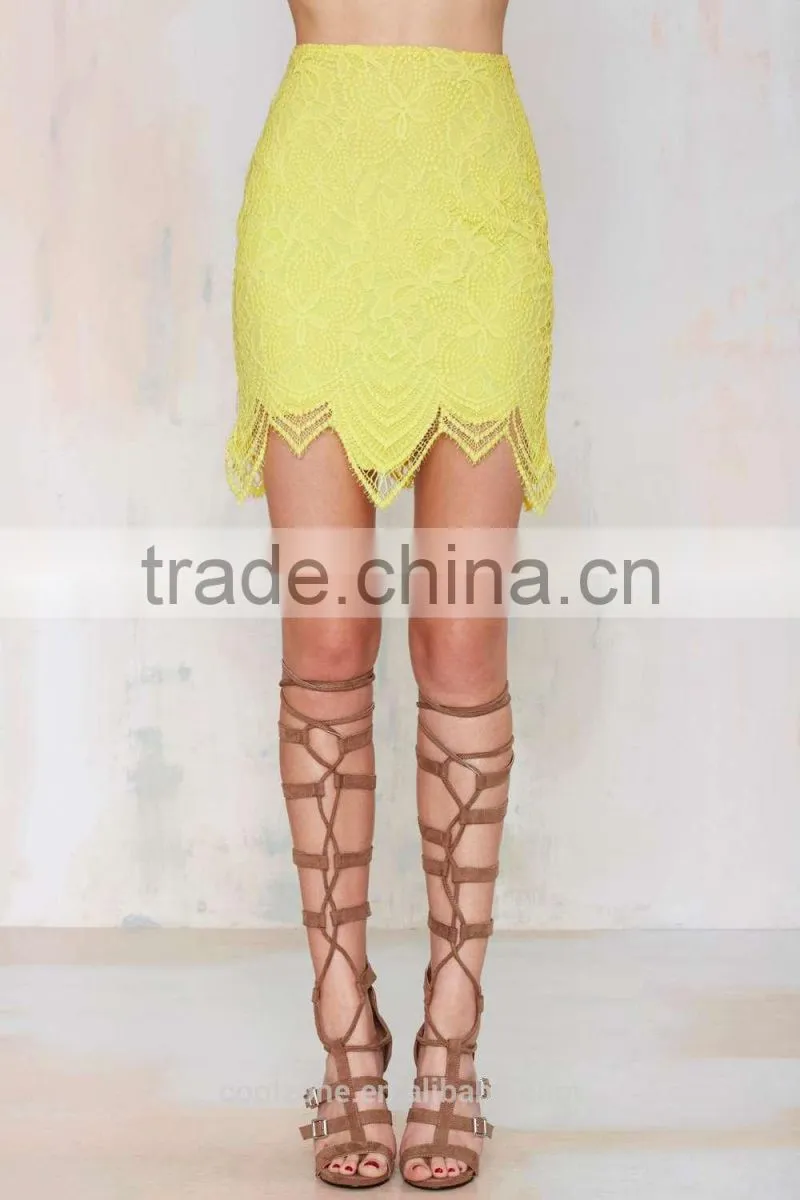 New design lace bodycon scalloped hems tulle skirt
