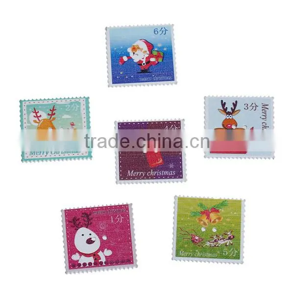 Wood Sewing Buttons Scrapbooking 2 Holes Postage Stamp At Random Christmas Pattern 33mm x 31mm