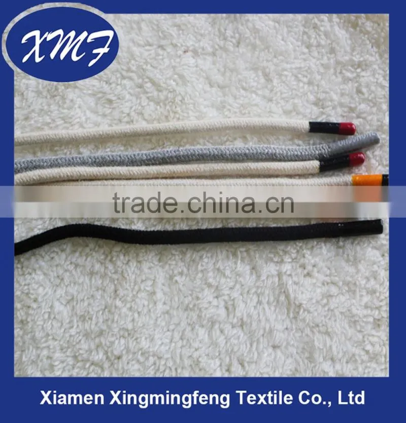 Factory price round waxed cotton shoelaces with rubber tips